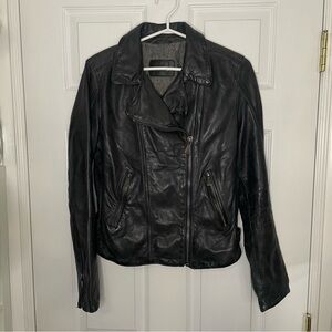 Roy Rogers Dark Blue/Grey Leather Moto Jacket 42